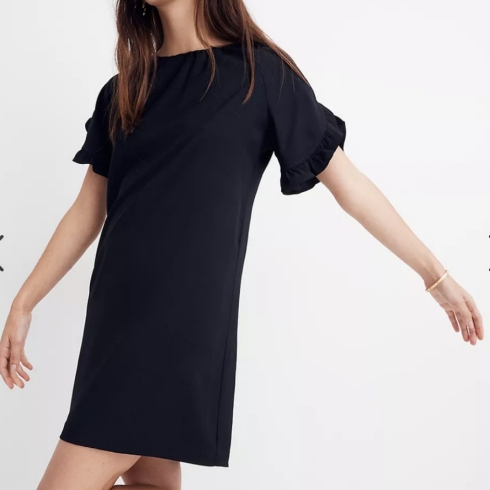 Madewell Black Ruffle Sleeve Shift Dress
